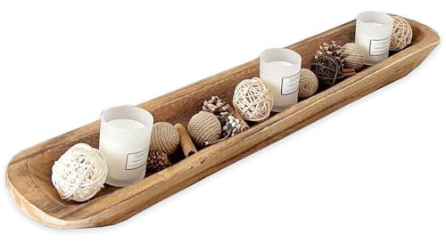 Wooden Dough Bowls Decorative，Rustic Bread Long Bowls Decor Wood Tray, Hand Carved for Table Centerpiece Decor, Home Decor(30 * 6 * 2 inch Brown)