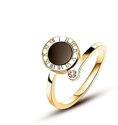 Bysonglezai Ring Damen Ringe Herren Frauen Geschenk Klassische Schwarze Scheibe Römische Ziffer Offene Ringe Gothic Mädchen Mode Party Luxus Ringe Für Frau Resizable Rose