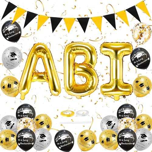 Abschluss Deko, 32 Stücke Herzlichen Abschluss Deko Set, ABI Deko, Prüfung Bestanden Girlande Ballons, Graduation Deko mit Congratulations Banner, Abi Abschlussfeiern Deko