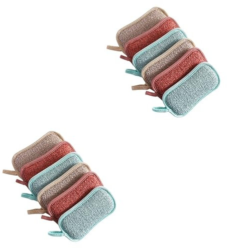 DOITOOL 12 pcs cotton sponge sand off mitt cleaning sponge body scrub non scratch scrub pads reusable scrub sponge cleaning supplies double sided gloves bath towel wok Scouring pad