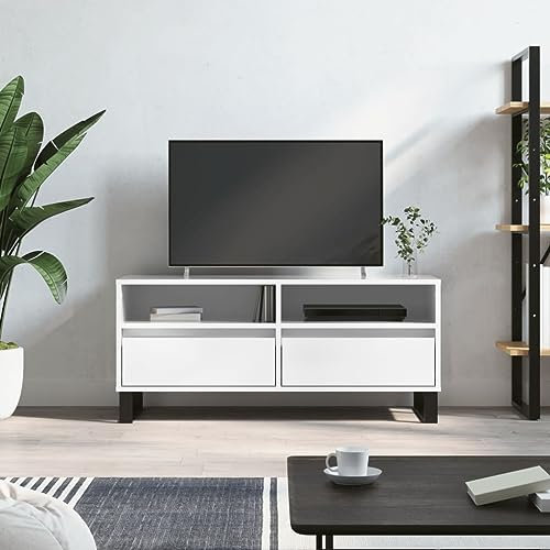 FIRBNUS 100x34,5x44,5 cm TV-Schrank Hochglanz-Weiß Holzwerkstoff TV Schrank Holz Fernsehkommode Fernsehschrank Holz Kommode Holz Kommode Industrial Lowboard Holz TV Cabinet TV Unterschrank