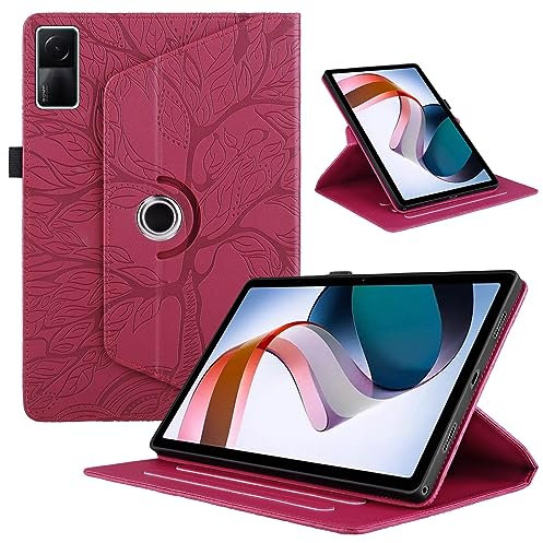 TEDTIKJT Tablette Coque pour Xiaomi Redmi Pad 10.61 2022 PU Cuir 360°Rotatif Multi-Angle Stand Flip Cover Arbre de Vie Rotating Étui Housse Protection Tablette Cover, Rouge