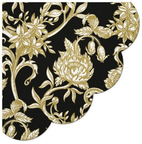 12 runde Servietten Blumen Goldene Blumen auf schwarz als Tischdeko. Papierservietten mit Motiv. Auch für Decoupage und Serviettentechnik Ø32