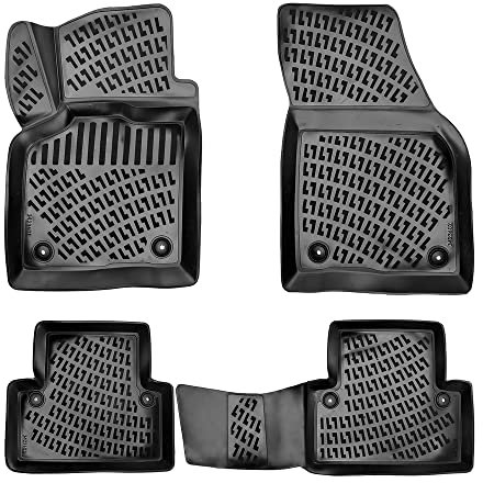 Rizline Passgenau 3D Fussmatten Auto Kompatibel mit Volvo V50 (2004-2012) Passgenau Fussmatten Auto Zubehör 1. Und 2. Reihe TPE Allwetter Geruchlos rutschfest Vorne und Hinten Schwarz