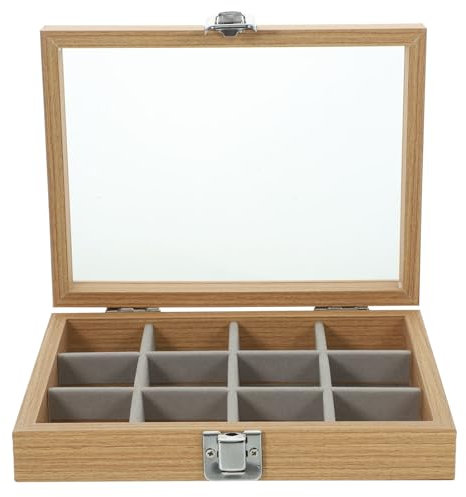 Amosfun BoîTe À Bijoux En Bois Avec Compartiments Couvercle Transparent Rangement Pratique Portable Pour Maison 12 Cases Pour Colliers Et Bracelets