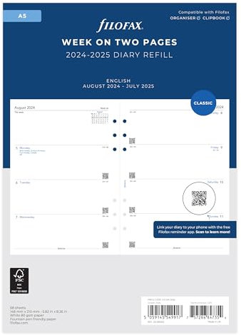 Filofax A5 Woche auf zwei Seiten Jahresmitte August 24. bis 25. Juli