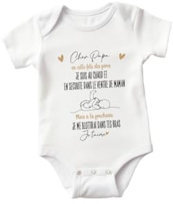 Générique Body Bébé Futur Papa – Cadeau Fête des Pères – Message « Cher Papa, je suis au Chaud dans le Ventre de Maman, mais à la Prochaine Fête des Pères, je serai dans tes Bras, je t'aime »