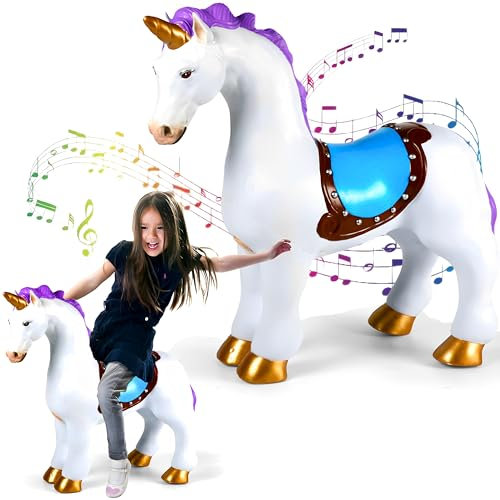 SGM 107, Unicorn Horse, Horse Riding For Kids, 23 Horse Toys With with Music Sounds, Outdoor/Outdoor Unicorn Ride on Toys with golden horn, Birthday Gift 18 Month 2 3 4 5 6 Year Old Kid