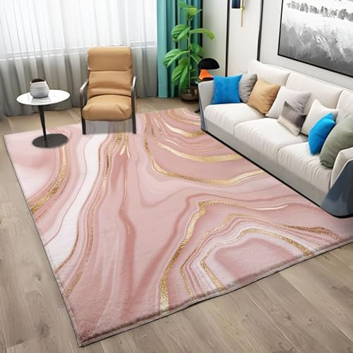 Gold Teppiche Gegend rosa Marmormuster Teppich Wohnzimmer 80 x 150cm Waschbarer Teppich Kurzflor Teppich Anti-Rutsch Unterseite Heimdeko für Schlafzimmer