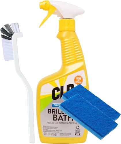 CLR Brilliant Bath 26oz | Calcium Lime Rust Remover Bathroom Cleaner Kit | Excellent CLR Brilliant Bath Kitchen & Bathroom Cleaning Kit With Two Scrubber Sponges & Grout Brush