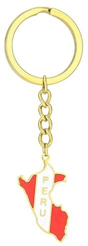 Jiqoe Schlüsselanhänger mit Peru-Karte, für Damen und Herren, Titanstahl, goldfarben, silberfarben, Peru-Flagge, Schlüsselanhänger, Tasche, Autozubehör, Schmuck, Geschenk, gold