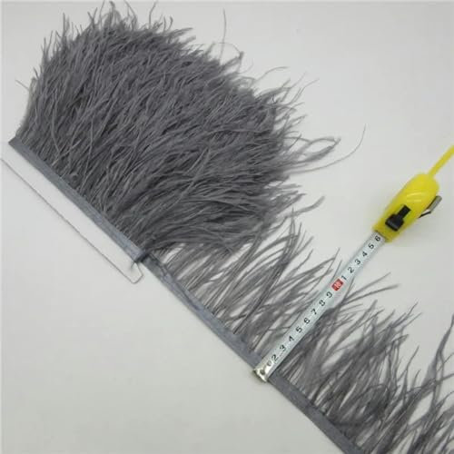 10 yardas de longitud 10-15 cm Cinta de plumas de avestruz natural Adorno de plumas Flecos Disfraz Accesorios de ropa de costura al por mayor-Gris oscuro-5 yardas