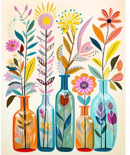 JATOK Kit de peinture par numéros pour adultes, kits de peinture sur toile colorée avec symboles transparents, peinture facile à faire soi-même, peinture pour décoration murale d'intérieur, 40,6 x
