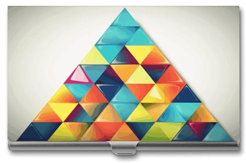 YHEGBFD Visitenkartenetui aus Metall, buntes Dreiecksdruck, Visitenkartenetui, schlankes Visitenkartenetui für Damen und Herren