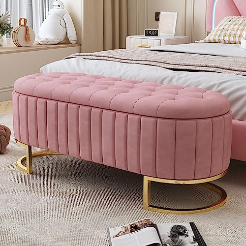 KAZZIO Stauraum-Schlafkoffer und Fußbank 120 x 40 cm, gepolsterte Fußbank mit Stauraum, Sofabank Bank (rosa)