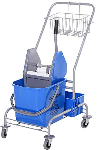HOMCOM Carro de Limpieza Profesional con Cubo Extraíble de 25 litros Carrito de Limpieza con Ruedas Cesta Escurridor de Prensa y Cubeta 72x49,5x95 cm Azul