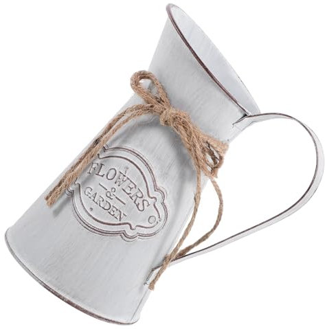 PRETYZOOM Maceta de hojalata Retro Maceta rústica jarrón con arreglo Floral Florero Vintage galvanizado Jarrón de Leche rústico florero Antiguo Jarra de Agua de Metal Acero galvanizado Grey
