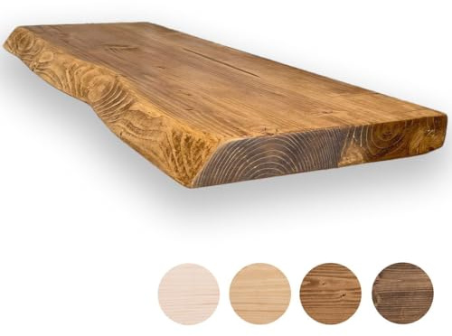 MoonTree rustikales Wandregal, lebendiger Rand, 160 cm x 30 cm x 3.8 cm, dunkle Eichenoptik