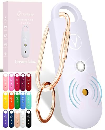 Vantamo Personal Alarms for Women with Strobe LED Light, Extra Loud 130dB Self Defense Keychain with 2 Dynamics, Unique Panic Alarm with Keychain & Keyring for Bag or Backpack and Low Battery Notice