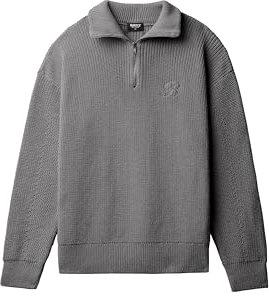 Burocs Knit Half Zip Sweater - Grey - Herren Pullover - Regular Fit - Grobstrick & Stehkragen - Mit Half-Zip & B Stitching - 96% Baumwolle, 4% Polyester, Größe:XS, Farbe:Grey