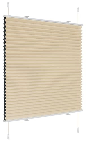 Deswell Plissee Verdunklung Klemmfix Wabenplissee B45 x H120 cm Beige Thermoplissee ohne Bohren Faltrollo für Fenster & Tür, 100% Blickdicht, Sicht- & Schallschutz Wärmehaltung Verdunklungsplissee