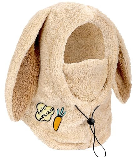 PHOGARY Kapuzenschal Balaclava Damen, Hasen-Stil Schalmütze Winddichte Mützenschal Fleece Skimütze Damen, Sturmhaube Winter Mütze Frauen, Schal Mütze 3 in 1 Wintermütze Schlauchschal, Beige 6 3/4-7