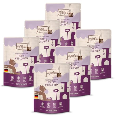 MjAMjAM - Premium Nassfutter für Katzen - Quetschie Purer Fleischgenuss - leckeres Wildschwein pur, 6er Pack (6x300g), getreidefrei