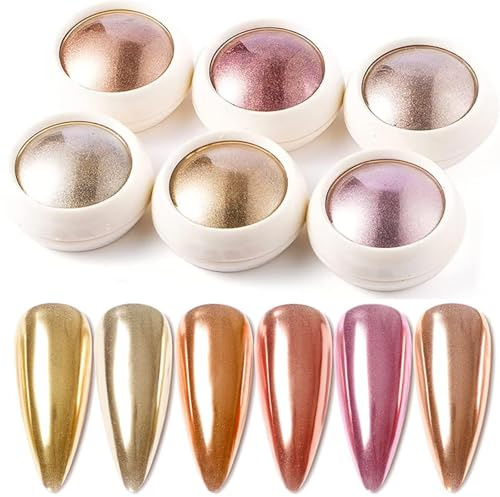 6 Pcs Chrome Nail Powder - Rose Gold Chrome Nail Powder for Stunning Nail Art - Glitter with a Magic Mirror Effect for Nail Design Decoration