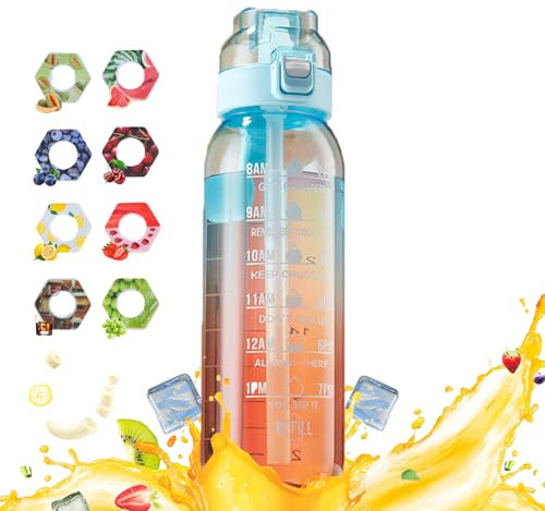 Air Gourde Up 1000ML, Bouteille Air Gourde Up Gourde Sport Paille avec 8 Stochastique Pods de Gout Gourde Aromatisée Air Gourde Up Tritan Water Bottle Fitness (Bleu-Orange Transparent)