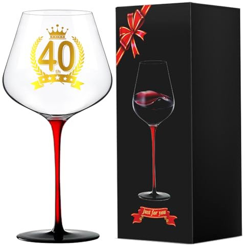 LOZACHE Verre à Vin Rouge, Idée Cadeau 40 ans Anniversaire Femme Homme, Cadeau Anniversaire 40 ans de Mariage, pour Maman Mamie Grand-Mère Tante Amis Sœurs Collègues pour la Fête des Mères Noël (40)