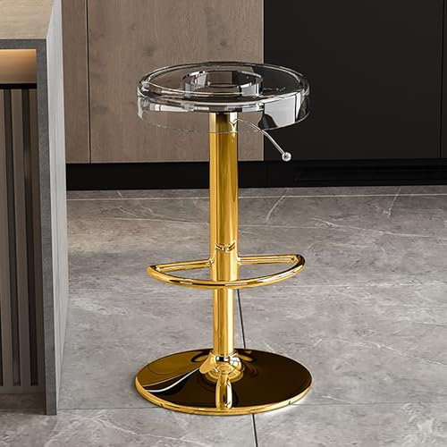 DRFGHK Moderne Barhocker aus klarem Acryl, 2er-Set, verstellbare Barstühle mit Drehfunktion und Thekenhöhe, mit Goldener Hebestange, stilvolle Küchenhocker für die Hausbar oder die Thekeninsel