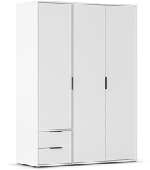 Rauch Möbel Hamilton, Kleiderschrank, Schrank, Garderobe, Organizer, 3-türig, 2 Schubladen für mehr Stauraum, Farbe Weiß, Kurze Griffleiste Grau metallic, 140x194x54cm