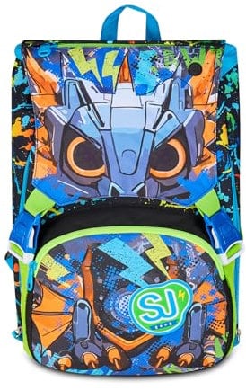 SJ GANG STYLE JAM GANG Zaino Scuola Estensibile Big, Nero, Zaino con Divisorio Interno, Tasca Superiore con Occhi LED, Tasca per Borraccia, 24 L, Zaino Scuola Elementare, Bambino