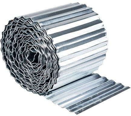 Corrugated Metal Garden Edging, Wave Roll, Landscape Edging Border for Lawn, Flower Bed, Garden Fence, Paver Edging, Original Galvanised Silver Finish,16cm (6 inch) High 5 Metre (17 ft) Long