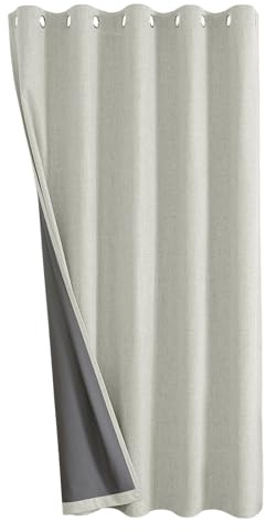 Joydeco Thermal Door Curtain for Winter 52 x 84 Inch Drop 1 Panel, 100% Blackout Faux Linen Single Eyelet Full Length Curtain with Coating Back Layer for Front Door Open Closet Room, Cream Beige