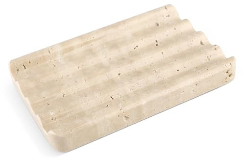 Karibiber Porte-savon en marbre, beige - Grand porte-savon de salle de bain - Facile à nettoyer - En pierre naturelle - Pour évier de cuisine