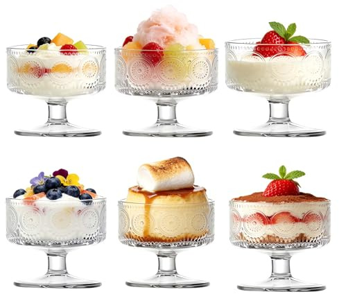 Haayymo Set mit 6 Dessertschalen aus Glas, 180 ml, Eisbecher, bleifrei & spülmaschinenfest, Servierschalen für Eis, Obstsalat, Pudding & Cocktails, perfekt für Hochzeiten & Partys