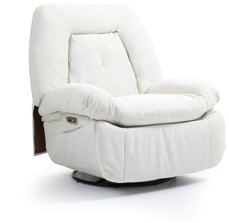 ALEAVIC Relaxsessel Elektrisch Massagesessel, Sprachsteuerung Heizung Vibration Massage Sessel Drehbar, mit TYP C & USB-Anschlüsse,1 Seitentaschen, Liegen TV Sessel Wohnzimmer (Weiß)