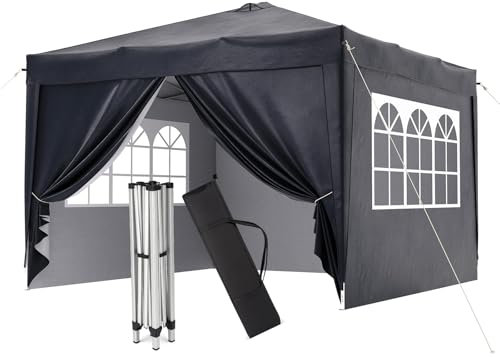 Aoxun 3m x 3m Pop Up Gazebo with Sides, Metal Frame Shelter Tent for Outdoor Garden Party, with Mesh Windows & 4 Sandbags & Carry Bag, Grey