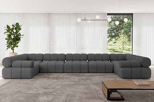 ALTDECOR Modulares Sofa Ecksofa in U-Form Corner modular Sofa Eckcouch Couch Wohnlandschaft Cauchsofa Polstersofa Birno-U3-475x190x70 cm Grau