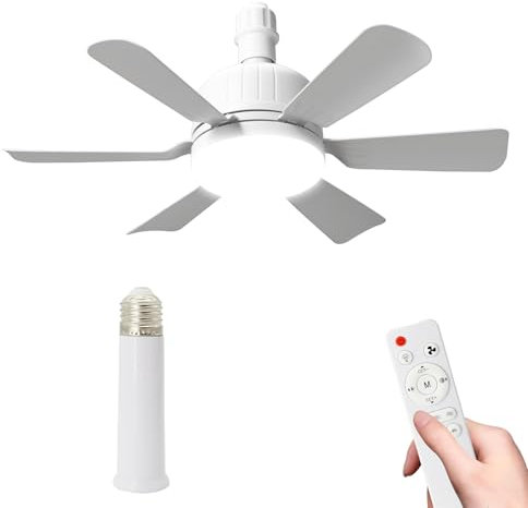 46cm Ventilatori A Soffitto Con Luci Telecomando, Ventilatore Da Soffitto Con Attacco E27, 3 Colori & 3 Velocità, 2/4h Timer, Per Soggiorno Camera Da Letto (Bianco+Estensione Barra)