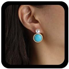 Cybche Boho Perle Türkis Ohrringe Runde Türkis Ohrringe Baumeln Gold Perle Ohrstecker Blauen Stein Tropfen Ohrring Faux Edelstein Schmuck Für Frauen