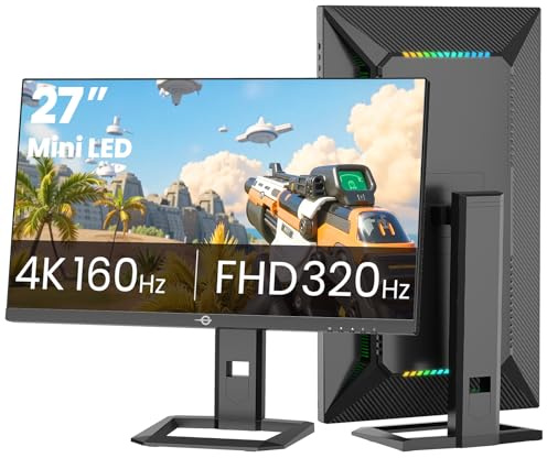 Titan Army 27'' Mini LED Schermo PC Gamer, 4K 160Hz & FHD 320Hz Monitor Gaming, HDR1000 153% sRGB DeltaE<2 10Bit, DyDs, Adaptive Sync, Altoparlanti integrati, HDMI2.1 DP 1.4 Type-C, P275MV Plus