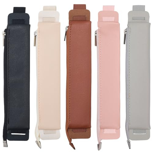 CALFOVERA 5 Porte Stylo Élastique pour Carnet de Notes 5 Couleurs en Cuir PU avec Bande Réglable Pochette pour Journal Porte Crayon Sac pour Carnets Planificateurs Classeurs Livres