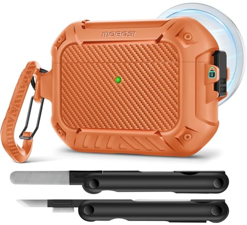MOBOSI für AirPods Pro 3 Hülle Kompatibel mit Magsafe,Orange | Militärschutz Stoßfest Schutzhülle mit Reinigungsset & Karabiner,Case Hülle für AirPod Pro 3 Generation(2025)