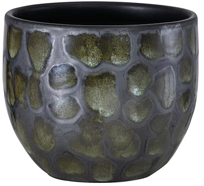 Dehner Übertopf Neyla, handgefertigter Indoor Blumentopf, Ø außen 15 cm/innen 13.4 cm, Höhe 13 cm, Keramik, braun