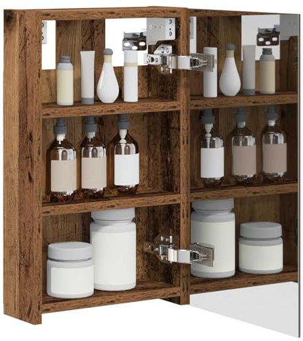 vidaXL Badezimmerspiegelschrank mit Regal Altholz 30 x 10,5 x 50 cm, Moderner Spiegelschrank, rechteckig, Wandregal für Badezimmer, praktische Aufbewahrung