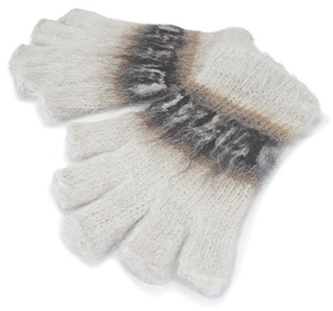 Tumia LAC 100% Alpaka Fingerlose Handschuhe - Handgefertigt in Bolivien - Weiß