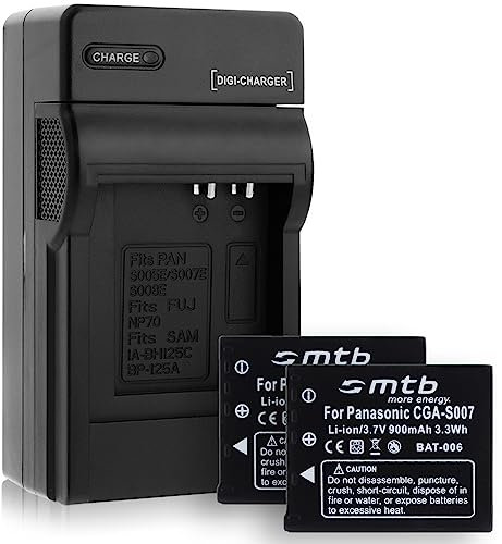 2 Batteries + Chargeur (Auto/Secteur) pour CGA-S007 / Panasonic Lumix DMC-TZ1 TZ2 TZ3 TZ4 TZ5 TZ11 TZ15 TZ50