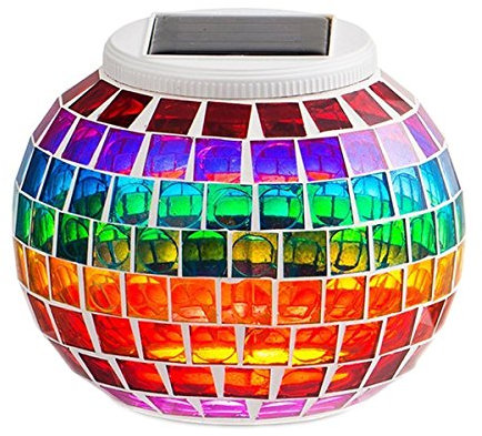 SUAVER Bunte Sphärische Mosaik Lampe,Wasserdichte LED Magic Kugel Leuchten Solar Mosaik Tischlampe für Garten, Patio, Tabelle, Zimmer (Regenbogen)